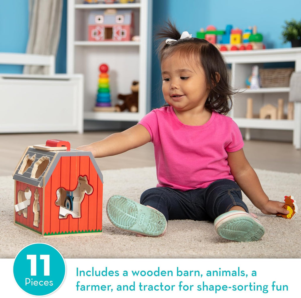Melissa & Doug Take-Along Wooden Toy Barn - 11-Pc Portable Playset with Farm Animals & Pop-Up Roof for Toddlers 2+