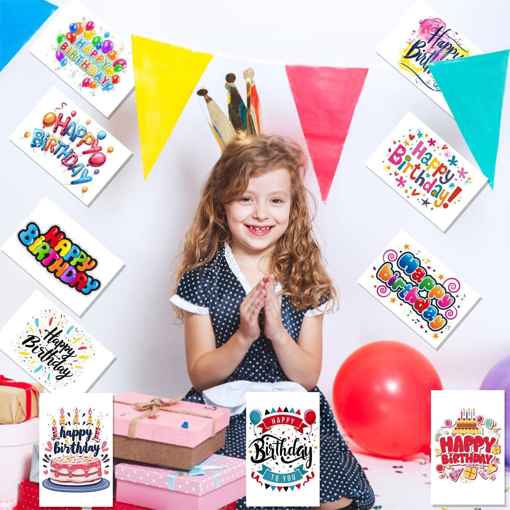Pinovk 100 Pack Happy Birthday Postcards - Assortment Bulk Birthday Postcards Blank Happy Birthday Postcards 4x6 Inches, 10 Unique Designs, Ideal for Kids, Men, Women, and Elderly