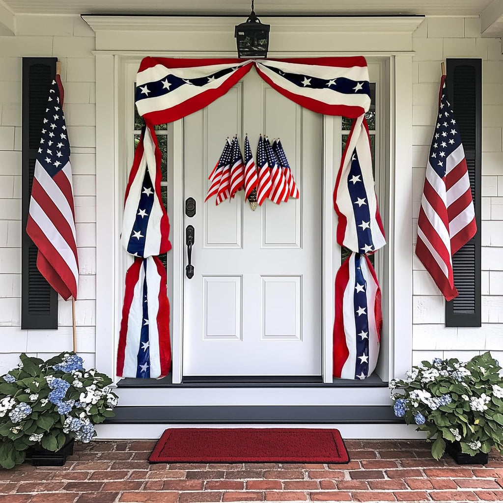 MCJC Patriotic Door Decorations Set - American Flag Bunting & Triangle Garland for 4th of July Display