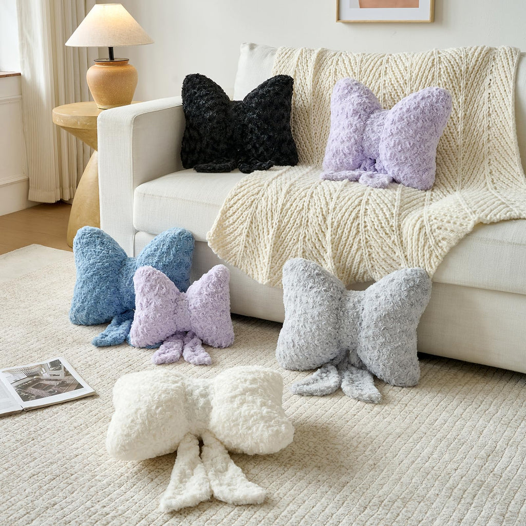 Ddliury Bow Pillow, Decorative Bow Pillows with Soft Plush for Couch Bed, Bow Shaped Throw Pillow Room Decor for Bedroom, Bow Decorative Pillow for Living Room (Lavender Purple, Small-12 Inches)