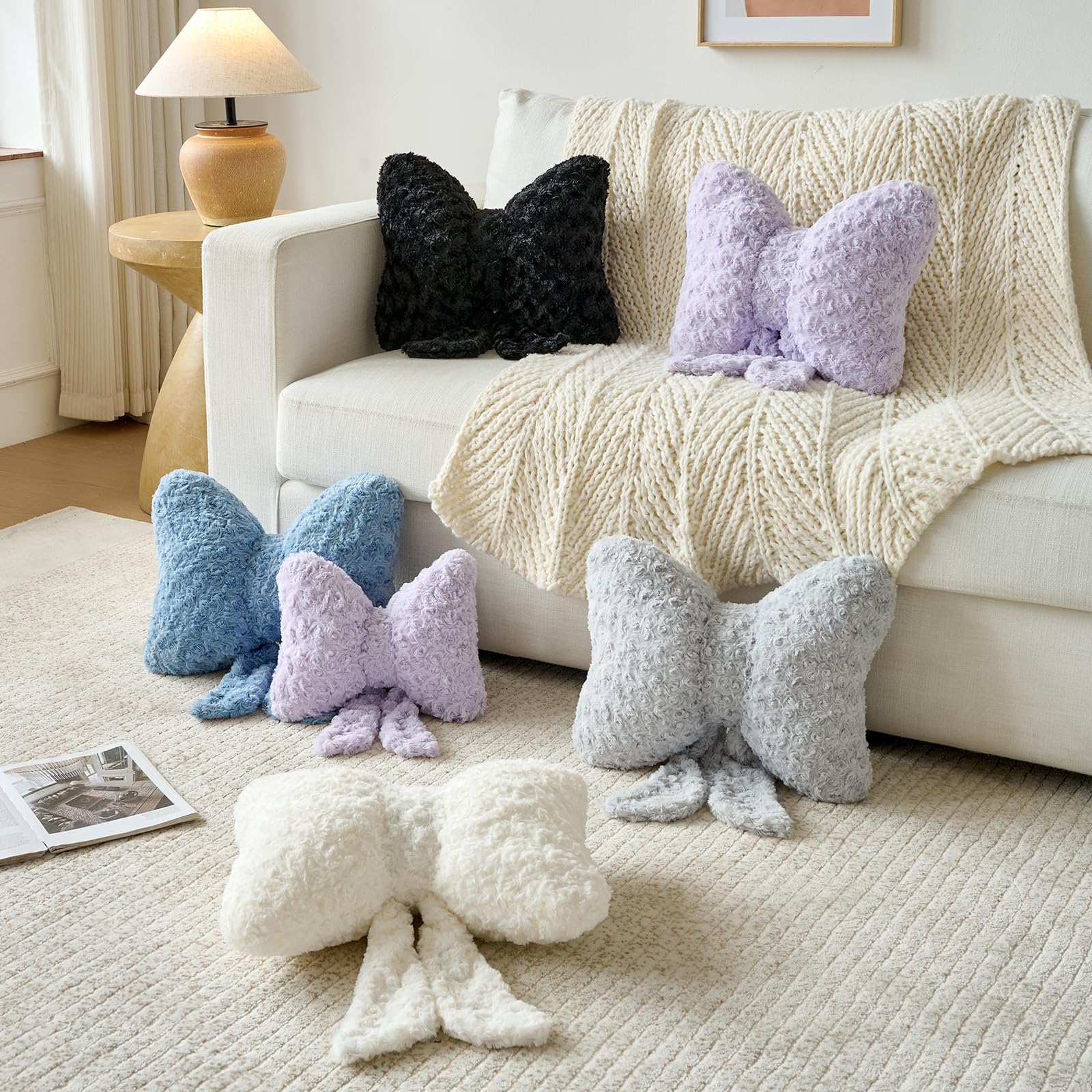Ddliury Bow Pillow, Decorative Bow Pillows with Soft Plush for Couch Bed, Bow Shaped Throw Pillow Room Decor for Bedroom, Bow Decorative Pillow for Living Room (Lavender Purple, Small-12 Inches)