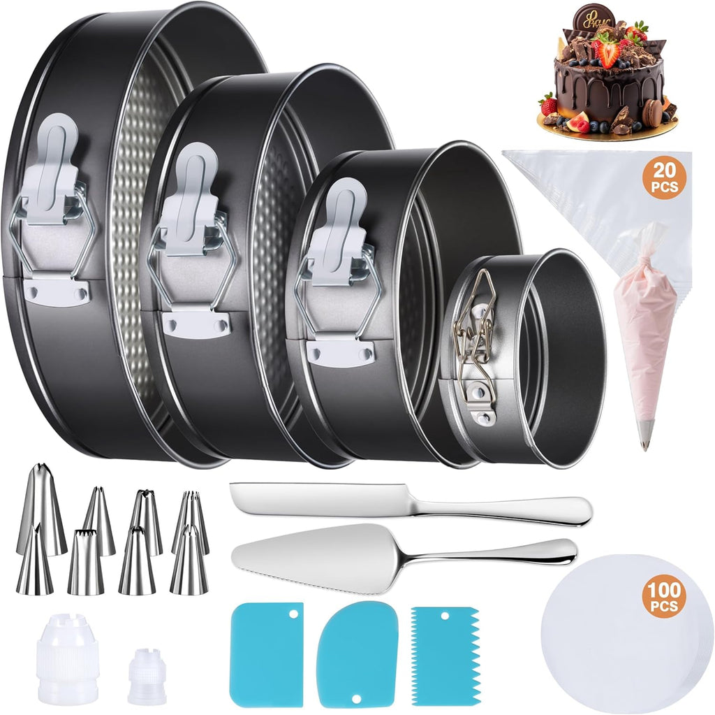 Skiennix 139PCS Springform Cake Pan Set - Non-Stick Cheesecake Pans (4/7/9/10-Inch) + Decorating Supplies
