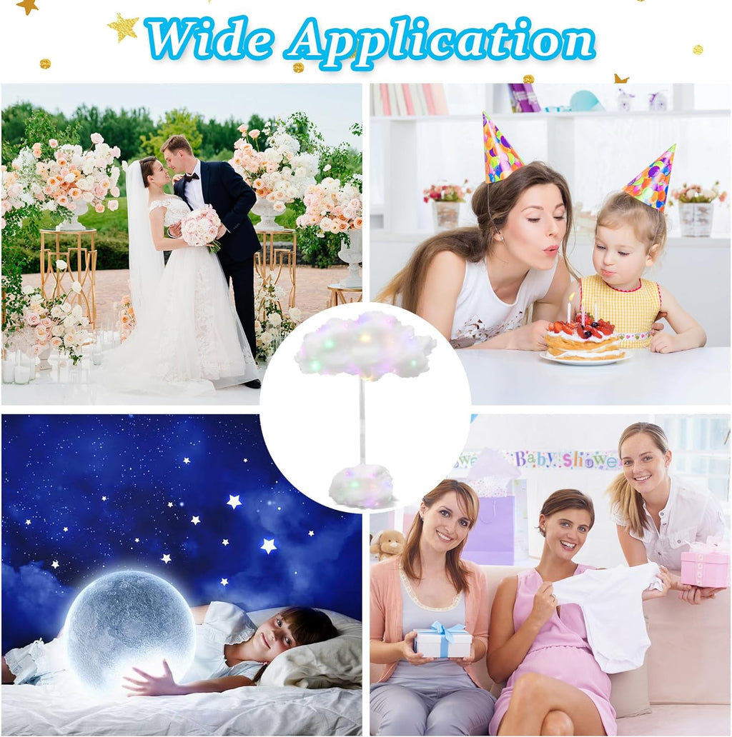 Skiennix LED Cloud Lights - 4 Set Fluffy Cotton Clouds Decor for Baby Showers & Parties | DIY Wall/Table Centerpiece