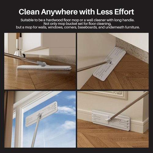 JOYMOOP Mop and Bucket Set - Hands-Free Flat Floor Cleaning System with 3 Washable Microfiber Pads