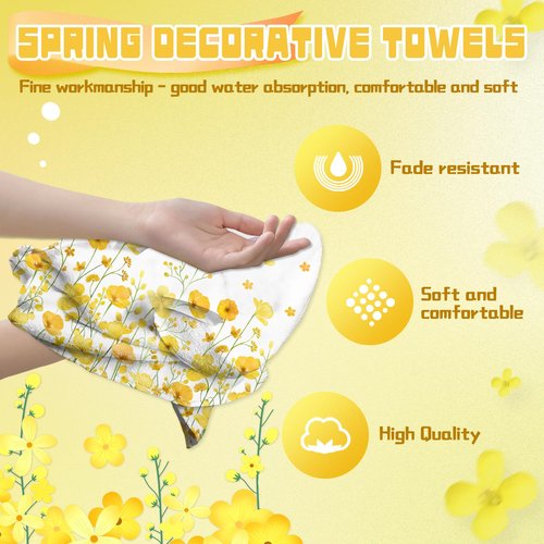 LIOQUN Yellow Flower Summer Hand Towel Set of 2, Hello Sunshine Hand Towels, 18x26 Inch, Daisy Flower Towel for Bathroom Home Kitchen, Soft Towel Spring Summer Holiday Decoration