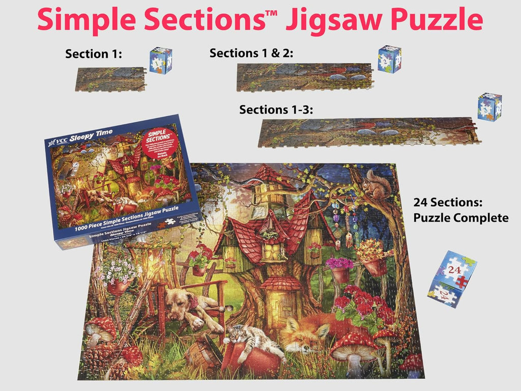 Vermont Christmas Company Sleepy Time Simple Sections® Jigsaw Puzzle - 1000 Pieces | 24 Sections for Custom Difficulty