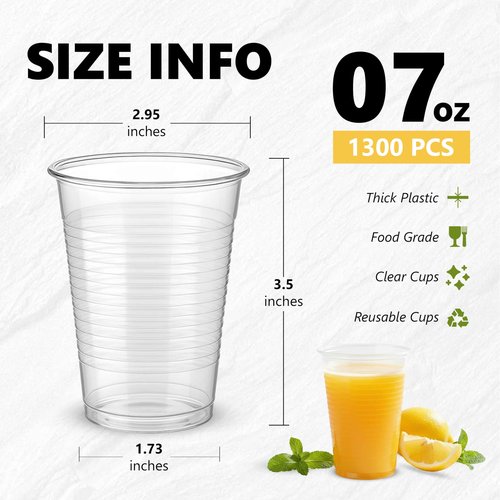 BONSTOCK 1300 Pack 7 oz plastic cups disposable, 7 Ounce Plastic Cups, 7 oz Cup for Birthday Parties, Picnics, Ceremonies, and Weddings