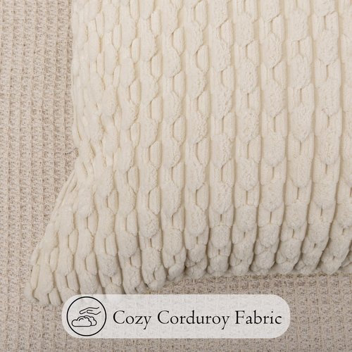JoraLion 14x36 Boho Striped Corduroy Lumbar Pillow Cover 14x36 Inch, Cream Textured Throw Pillowcase Cushion Cover for Sofa Bed Living Room Decor (Cover Only)