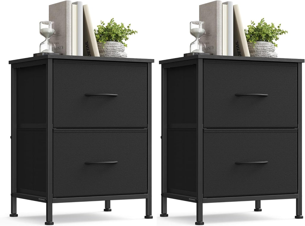 SONGMICS BELLAH Collection - Modern Dressers & Nightstands Set of 2 | 2-Drawer Storage Organizers in Ink Black & Ebony Black