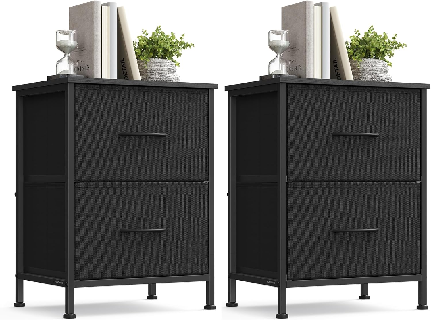 SONGMICS BELLAH Collection - Modern Dressers & Nightstands Set of 2 | 2-Drawer Storage Organizers in Ink Black & Ebony Black