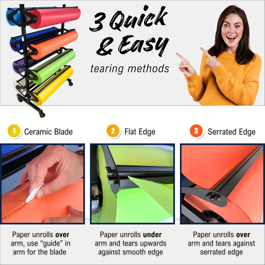 Skiennix Paper Roll Holder - Durable Dispenser Rack & Cutter for 36" Craft Rolls | Mobile Organizer