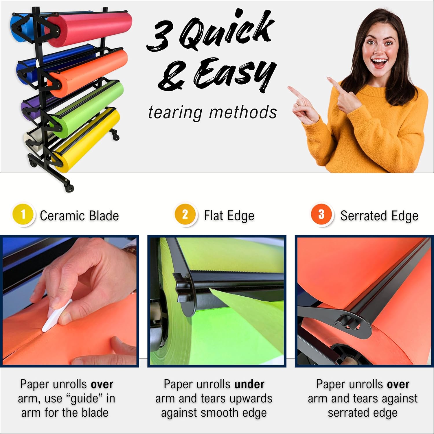 Skiennix Paper Roll Holder - Durable Dispenser Rack & Cutter for 36" Craft Rolls | Mobile Organizer