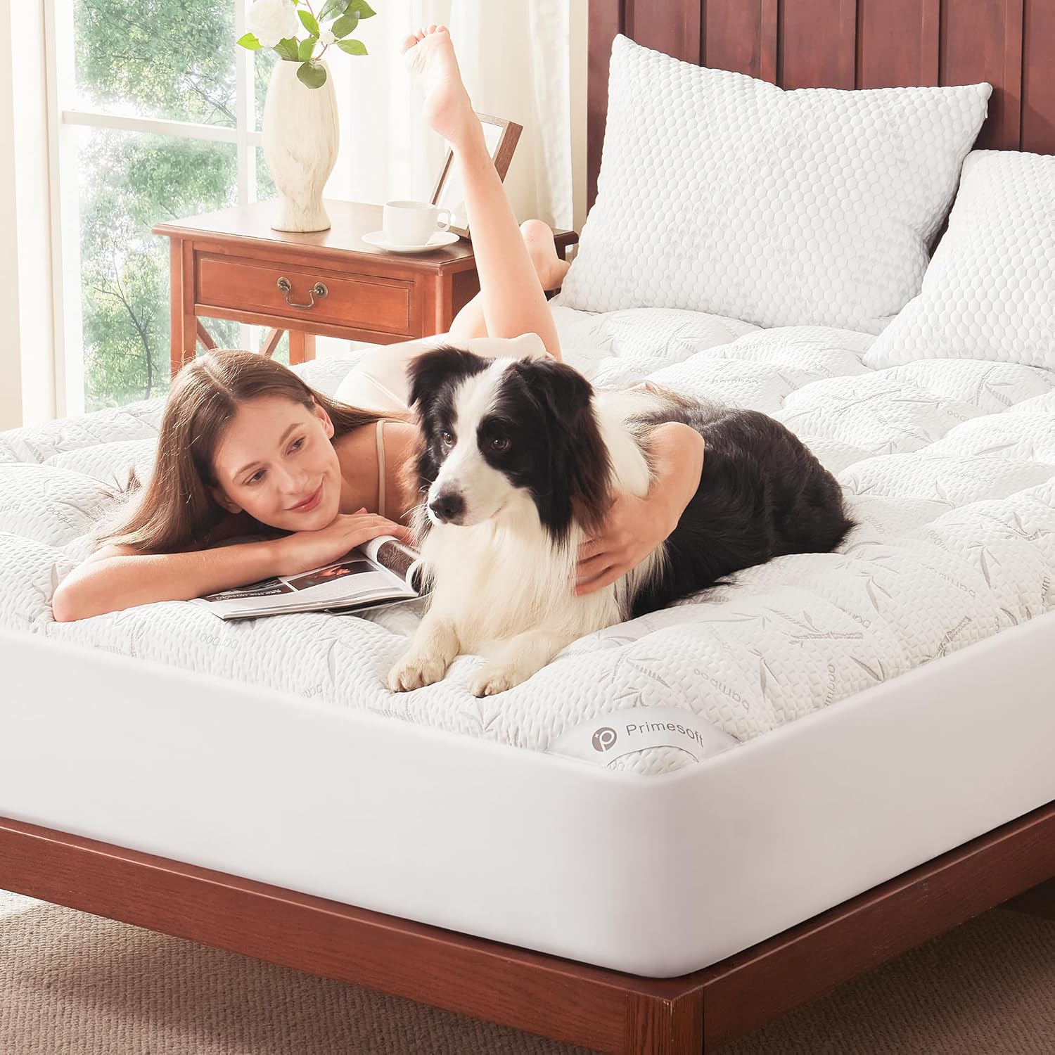 PRIMESOFT 100% Waterproof Queen Mattress Topper - Thick Pillow Top for Back Pain Relief | 21-Inch Deep Pocket, Soft & Breathable (White)