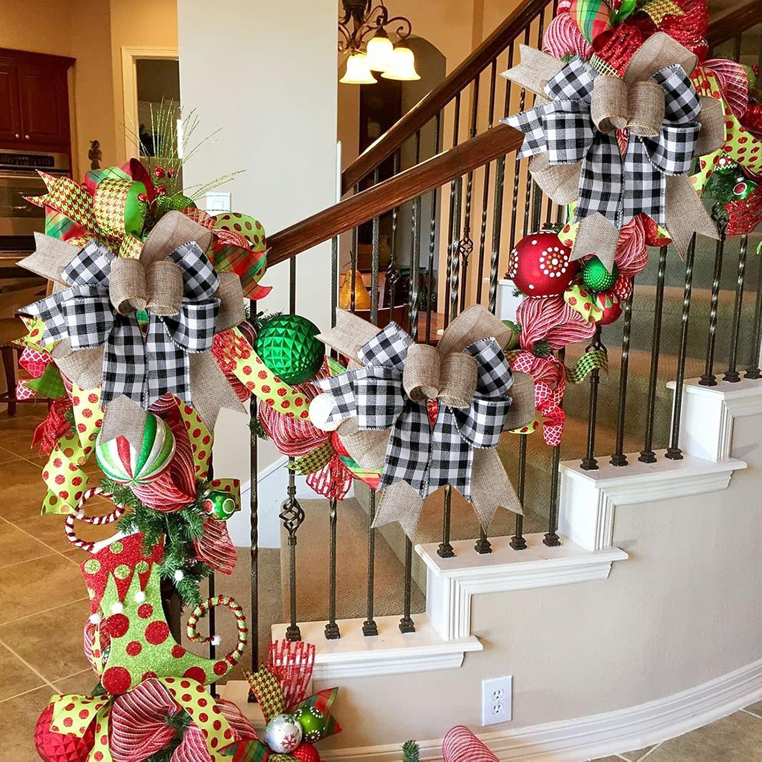 SIMISI Ribbon Buffalo Plaid Bow - Black & White Burlap Wreath Decor (9.5 x 13 Inch)