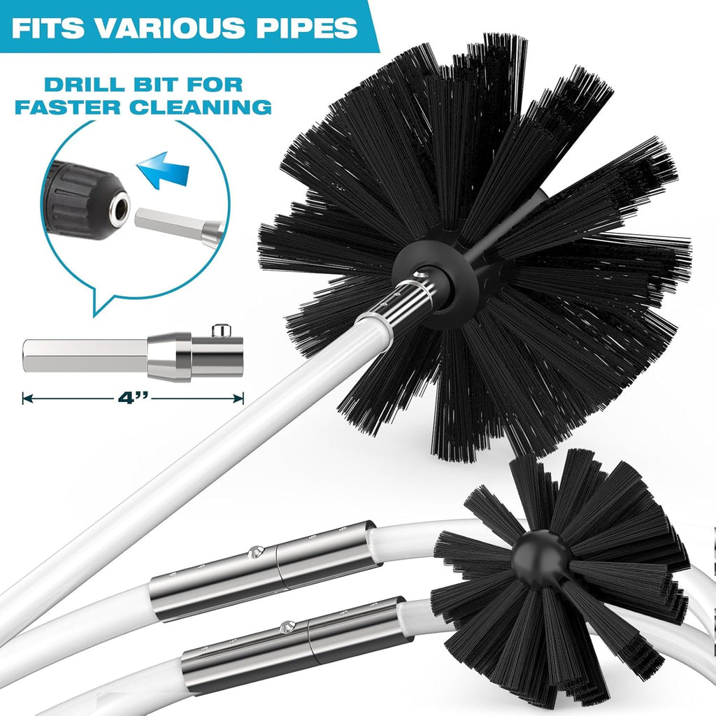 Sealegend Dryer Vent Cleaner Kit - 30 Feet Lint Remover with Upgraded Flexible Brush & Drill Attachment