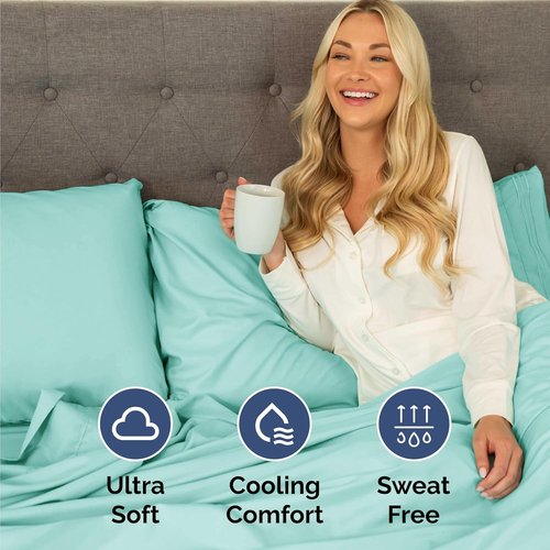 Comfy Twin Size 3-Piece Sheet Set by [Brand Name] - Breathable Cooling Bedding | Ultra-Soft, Deep Pockets, Wrinkle-Free - Spa Blue