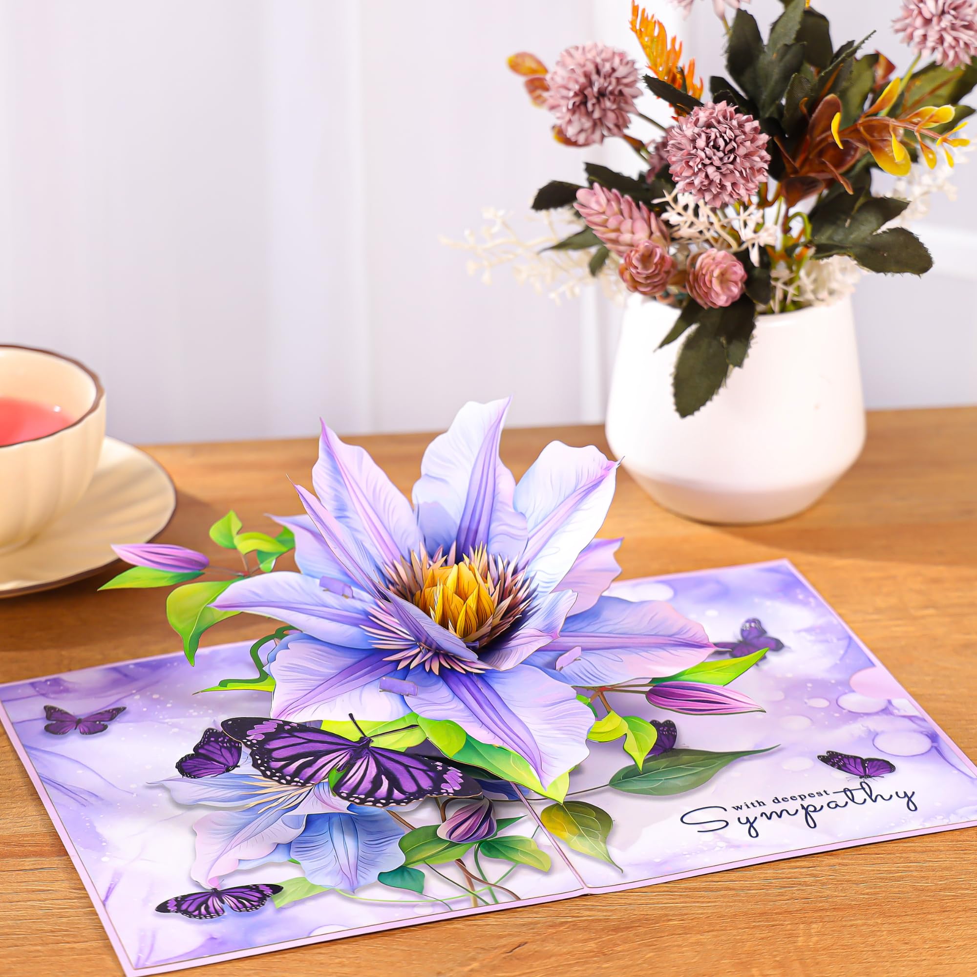 Sympathy Pop Up Card – 3D Butterflies Condolence Card, With Deepest Sympathy, Sorry for Your Loss Card for the Loss of a Loved One, Elegant Thinking of You Gift, 6 x 8 Inch, Includes Envelope
