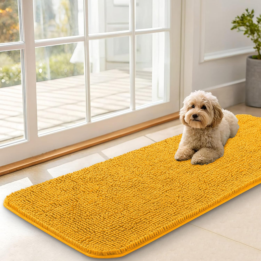 OLANLY Dog Door Mat - Absorbent Non-Slip Mud Mat for Indoor Use | 47x17 Inches, Golden Yellow