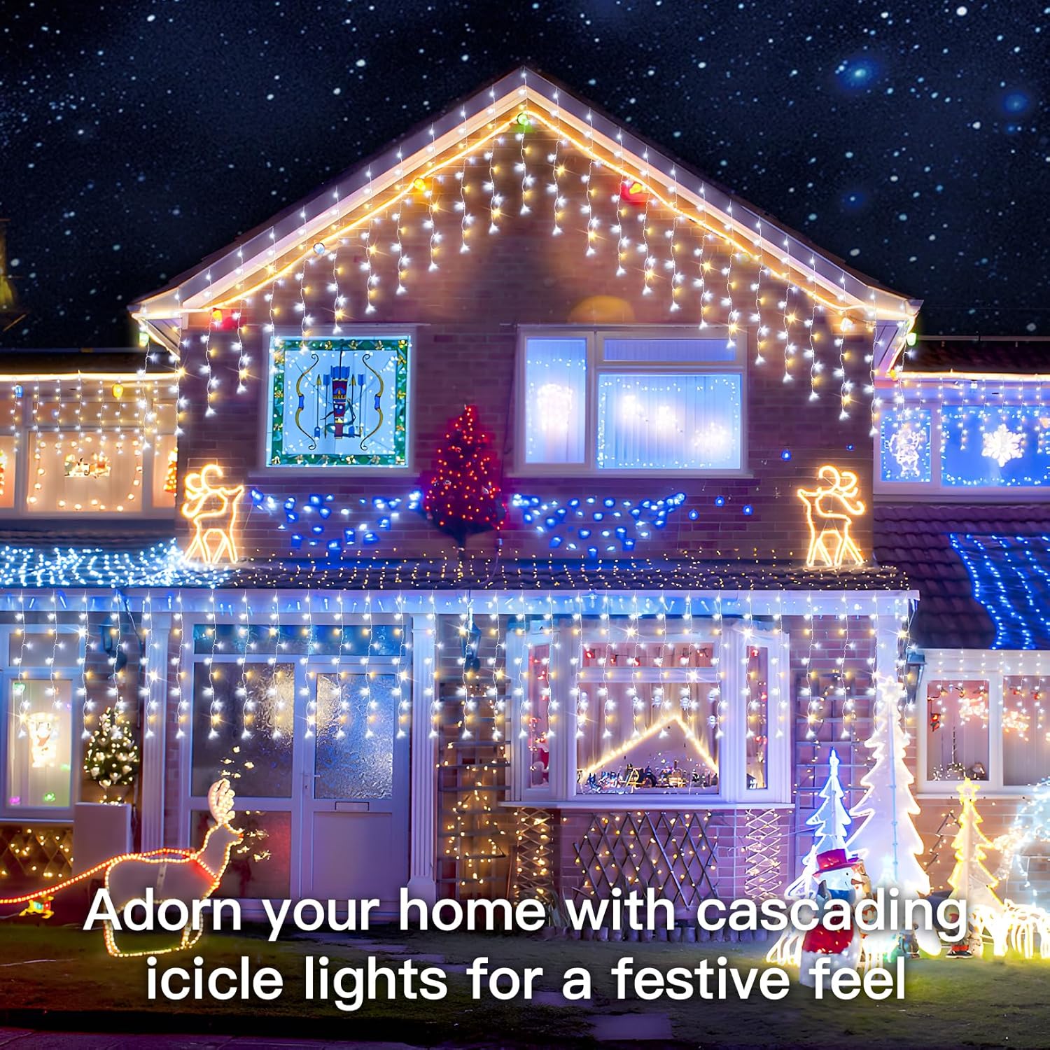 Suddus Christmas Icicle Lights - 240 LED Waterproof Hanging String Lights | 23.6ft for Outdoor Decor