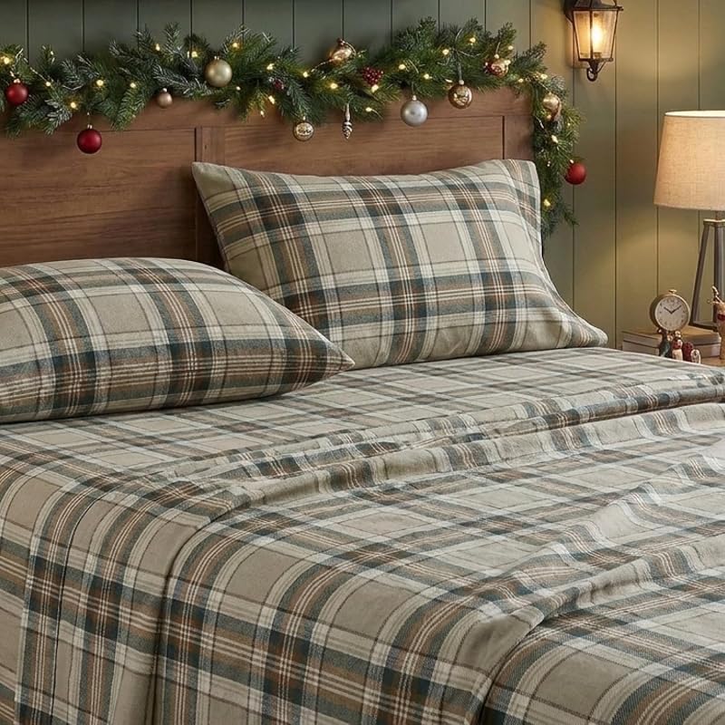 Queen Sheet Set with Fitted Sheet & Pillowcases – Edgewood Plaid Variation