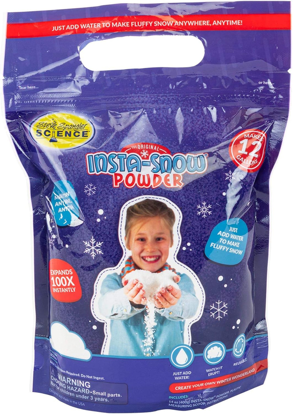 Steve Spangler Science Insta-Snow Powder - Fun STEM Activity for Kids | 14 oz Fluffy Snow Kit
