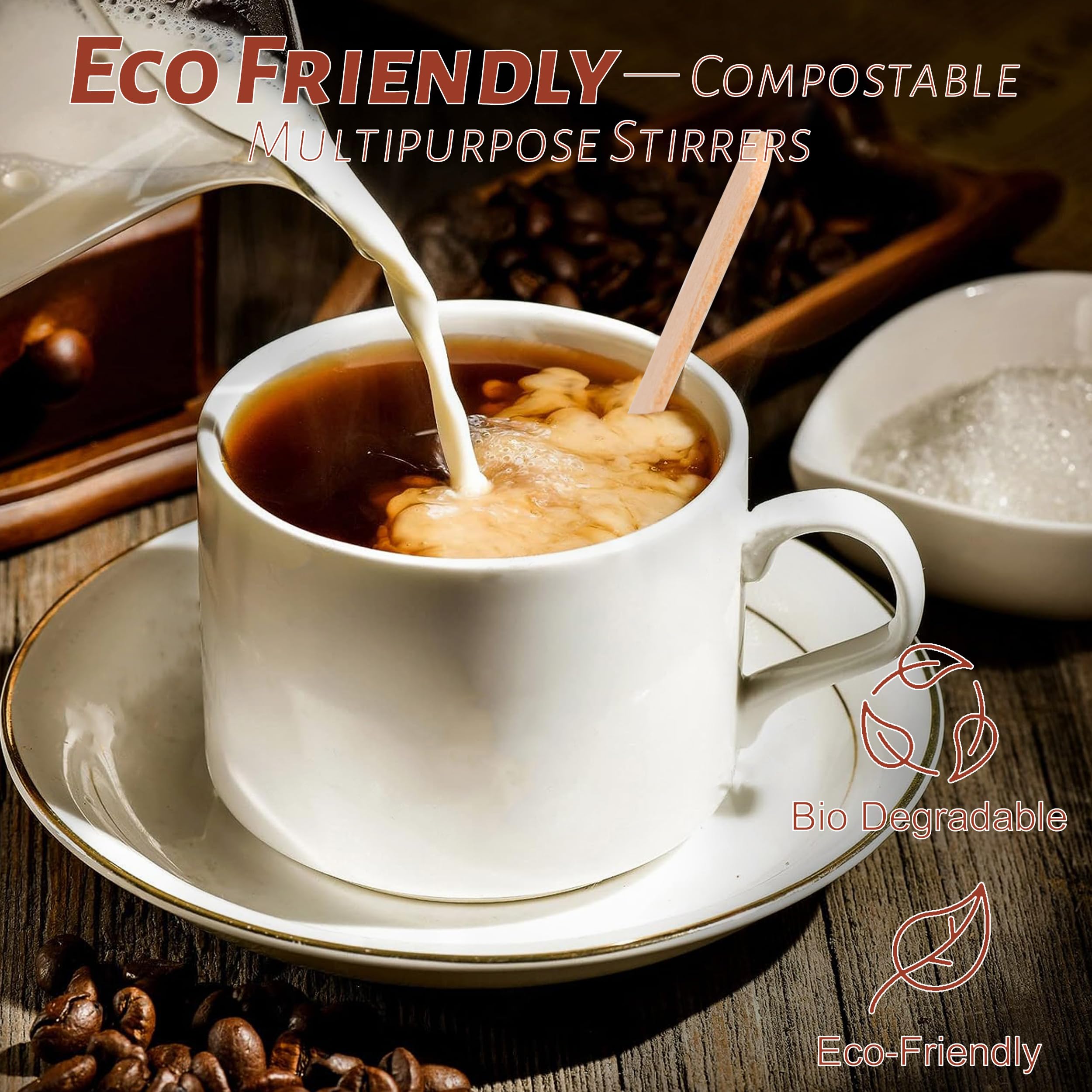 ANTETOK Wooden Coffee Stirrers - Coffee Stir Sticks 5.5 Inch,800pcs Disposable Swizzle Sticks,Swizzle Drink Sticks for Coffee,Tea,Cocktail and Hot Chocolate