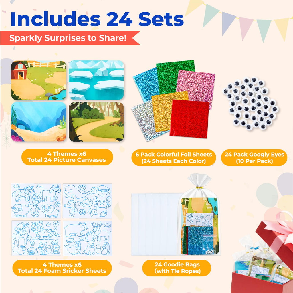 JoyCat 24 Pack Foil Craft Party Favors,No Mess Arts and Crafts for Kids,Goodie Bag Stuffers,DIY Creative Activity,Birthday Present for Girls Boys 4 5 6 7 8 9 Years Old(Animal)