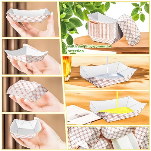 MotBach 100 Pack Checkered 1/4Lb Small Paper Food Boat Trays,Mini Disposable Paper Boats Containers,0.25Lb Tiny Kraft Food Serving Boat Tray for Snack Dessert Fries Sauce Taco Nacho