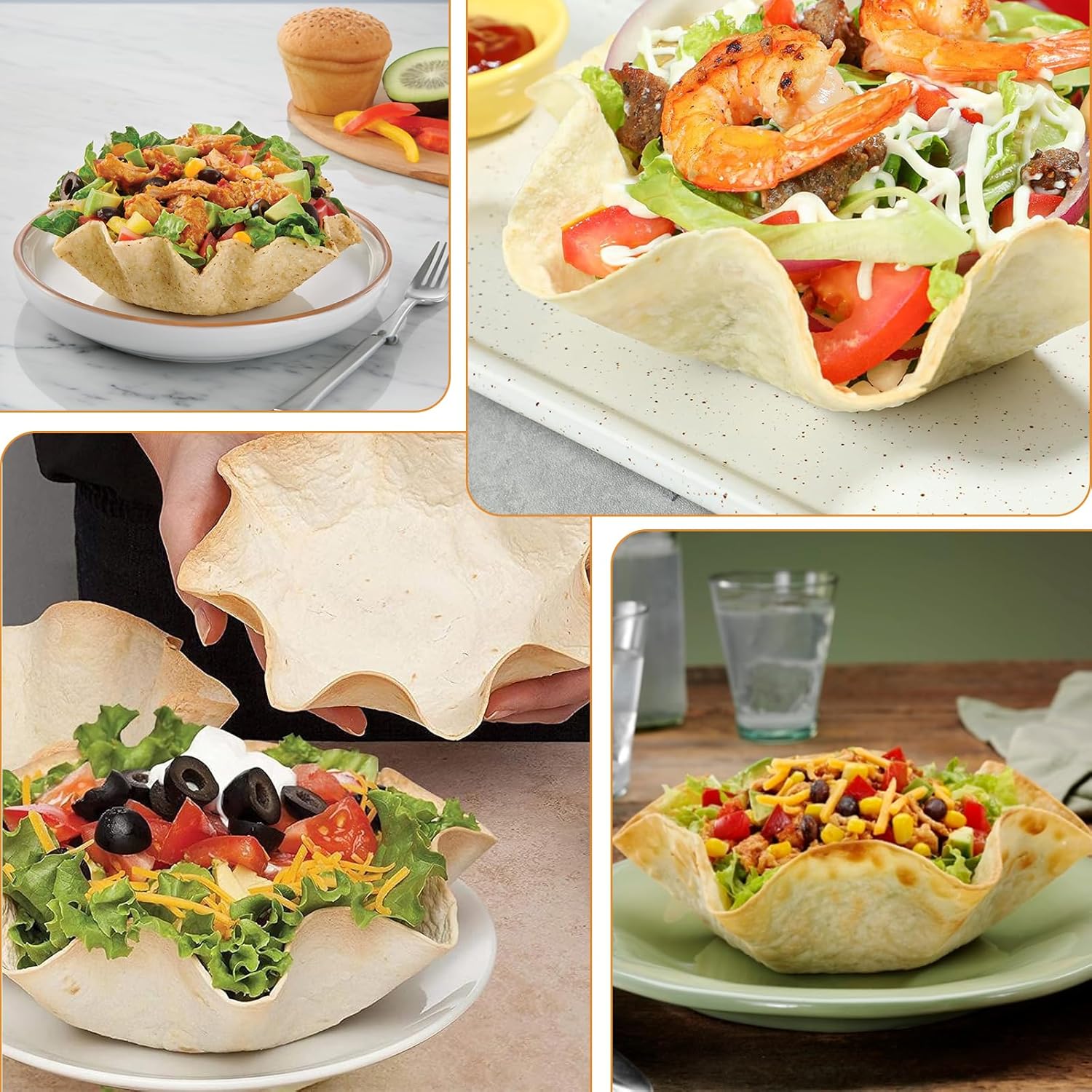 MVVM Taco Salad Bowl Maker - 6 Pcs Carbon Steel Tortilla Shell Pans for Perfectly Fried Salads
