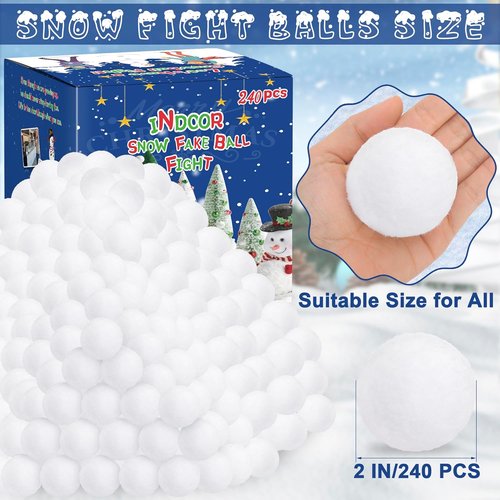Homiar Indoor Snow Ball Fight Set - 240 Soft Plush Snow Balls for Kids | Realistic White Toy for Winter Fun