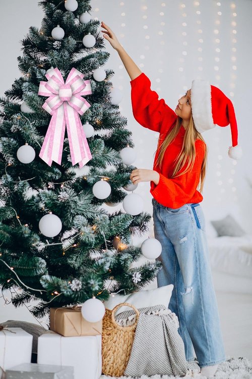 Luxury Glittery Pink & White Valentine's Day Wreath Bow - Extra Large 11.42x20.87 Inch Decor for Front Doors & Holiday Trees
