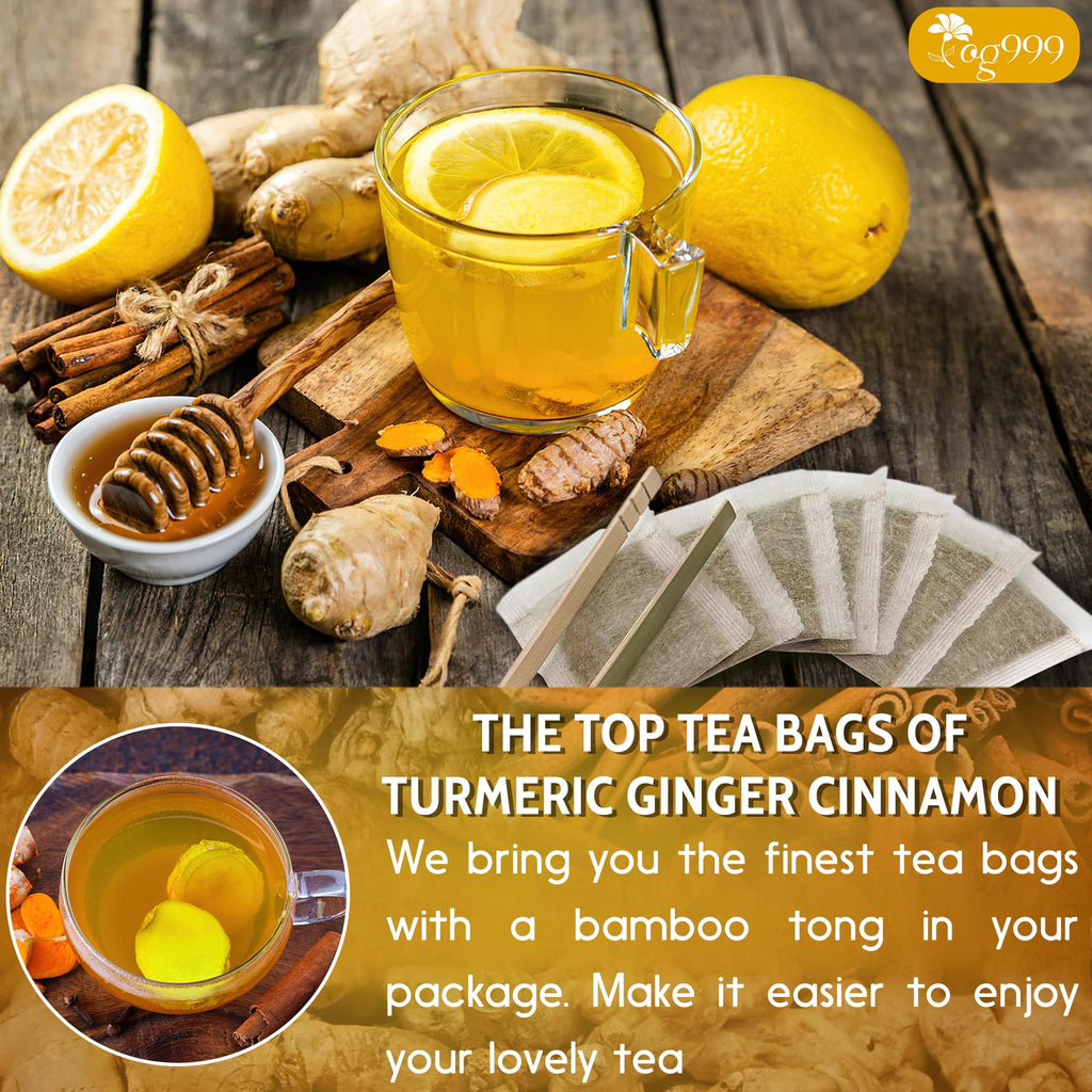 TOG999, 120 Bags Premium Turmeric Ginger Cinnamon Tea. Upgraded Version. Improve Digestion, Support Brain, Weight, Skin and Sleep. Eco-Conscious Tea Bags. No Sugar, No Caffeine, No Gluten, Vegan.
