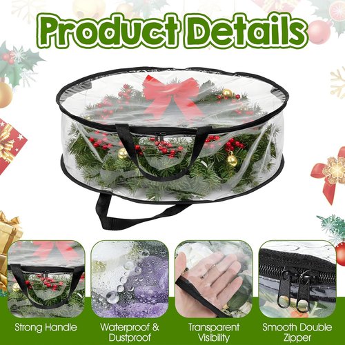 Clear Wreath Storage Bag by [Brand Name] - 24 x 8 Inch Waterproof Container with Handles for Christmas Garland