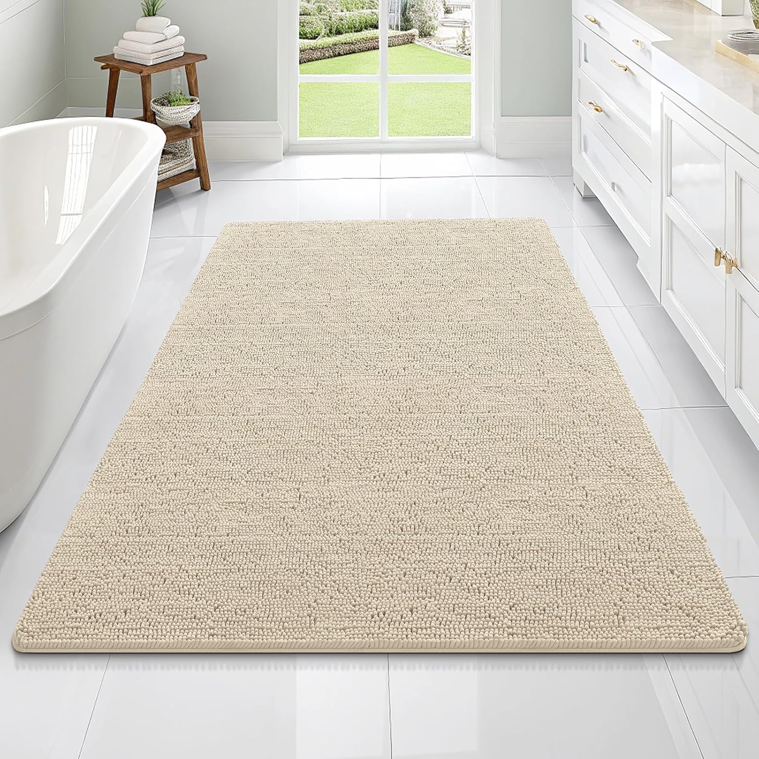 OLANLY Large Bathroom Rugs - Extra Soft Chenille Bath Mats | Quick Dry, Machine Washable, 70x46, Sand