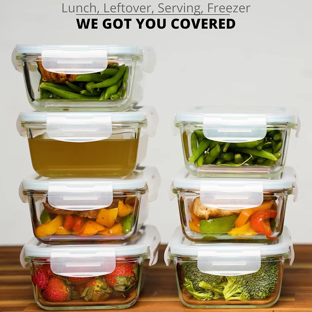 Razab 30 Oz Glass Meal Prep Containers - 16 Pc Set | Airtight, Leak-Proof & BPA-Free