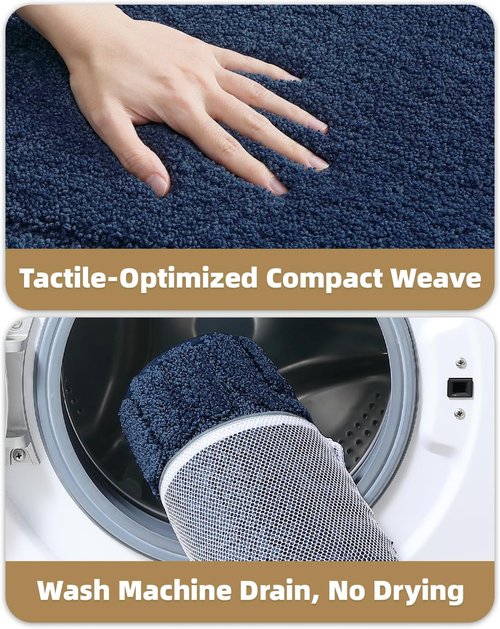 Color&Geometry Large Bath Rugs - Non-Slip, Washable, Absorbent Navy Blue Mats | 24"x36" for Bathroom & Shower