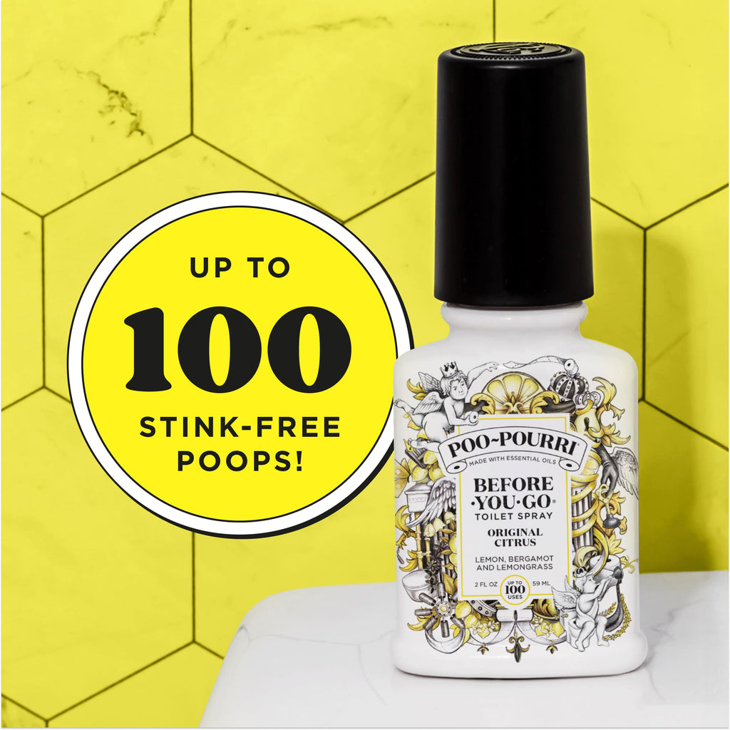Poo-Pourri Before-You-Go Toilet Spray, Original Citrus, 2 Fl Oz, 2 Pack, Up to 100 Uses, Bathroom Odor Deodorizer with Essential Oils, Travel Essentials, TSA Approved Size, Lemon Bergamot