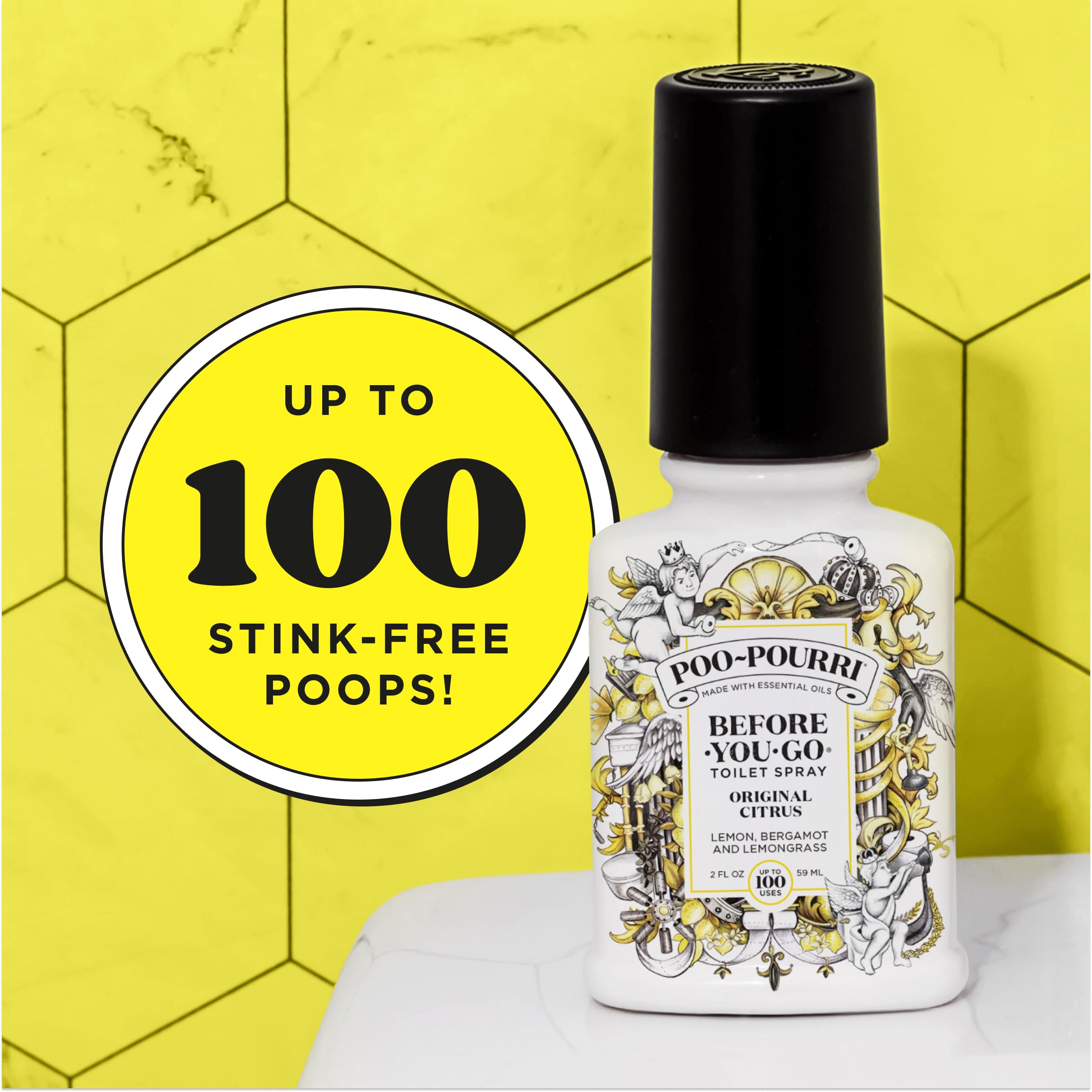 Poo-Pourri Before-You-Go Toilet Spray, Original Citrus, 2 Fl Oz, 2 Pack, Up to 100 Uses, Bathroom Odor Deodorizer with Essential Oils, Travel Essentials, TSA Approved Size, Lemon Bergamot