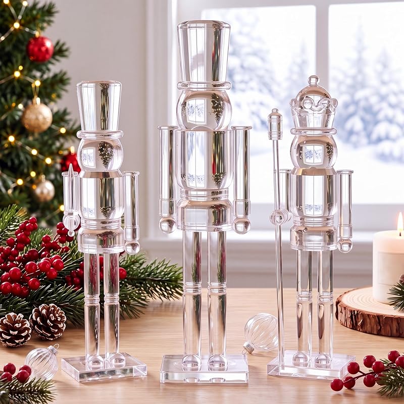 Clear 12" & 15" Nutcracker Figurines Set of 3 - Acrylic Soldier & King