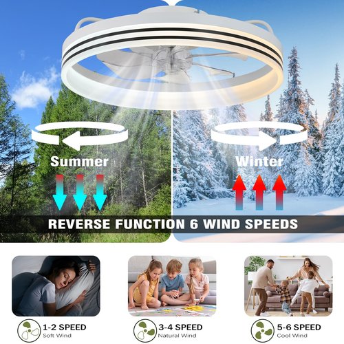 Cainjiazh Ceiling Fans with Lights 20" Fandelier Modern Ceiling Fan Dimmable Low Profile Ceiling Fan Flush Mount Bladeless Chandelier Fan Ceiling Fan Lights for Bedroom Kitchen and Living Room(White)
