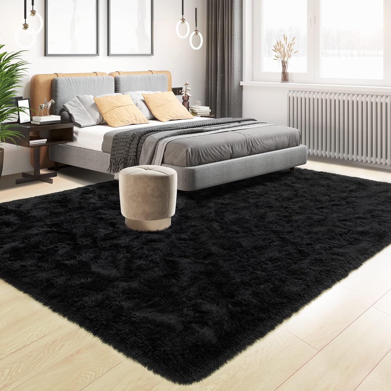 Tepook Super Soft Fluffy Rug - Modern Shaggy Fuzzy Carpet for Bedroom & Nursery | Black, 4 x 6 Feet