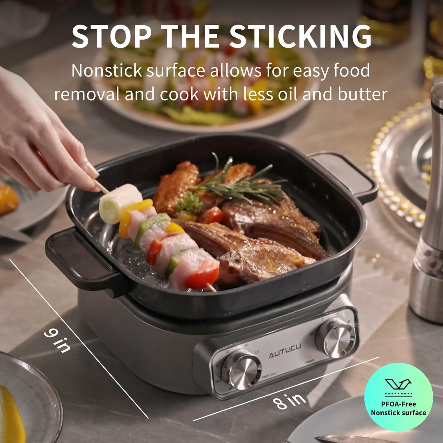 N74SNA Electric Hot Pot Multi-Cooker - 2.5 Quart Nonstick Grill & Steamer Set for Steak, Soup, Ramen