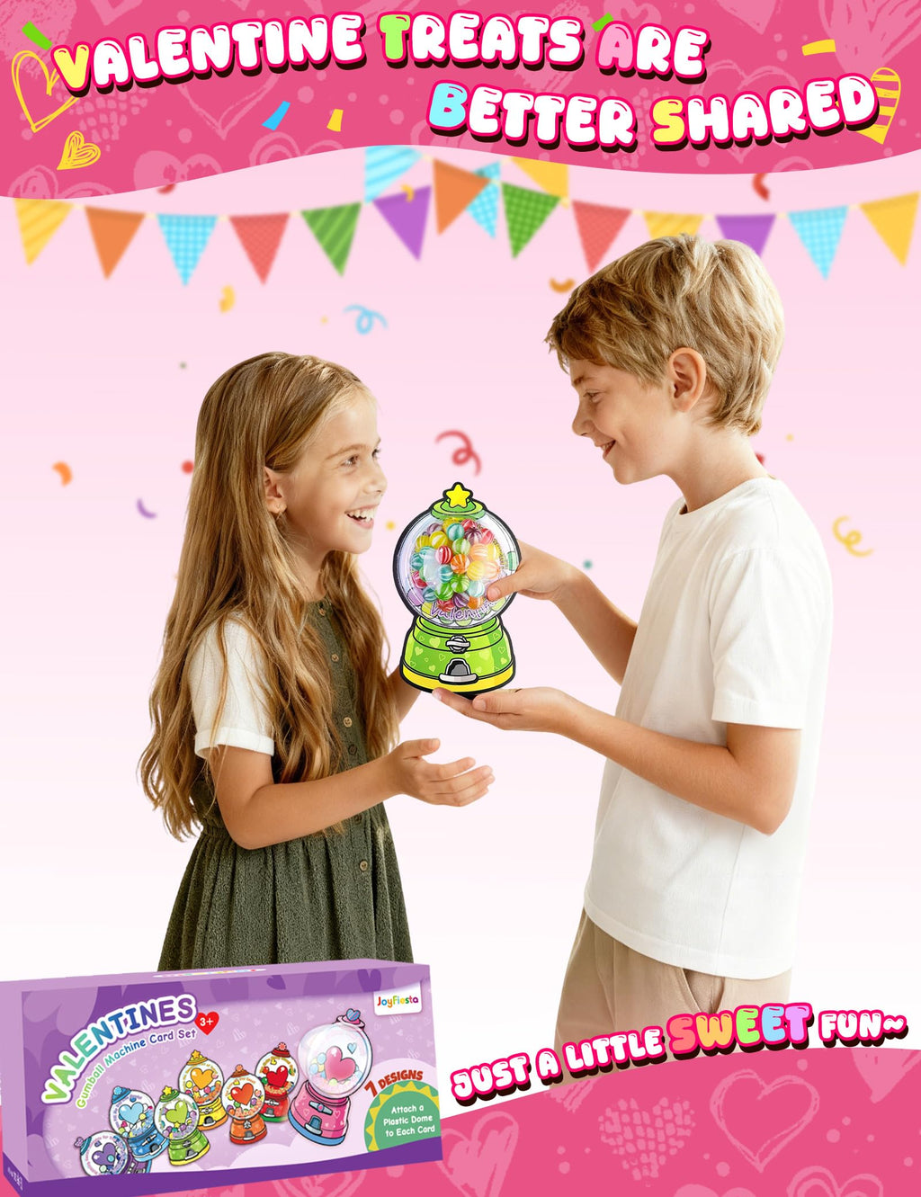 56 PCS Gumball Machine Valentines Candy Card Set, DIY Valentine Cards with Plastic Domes, Valentines for Kids Party Favor, Valentine School Classroom Exchange Prizes for Girls Boys（No Snacks Inside）