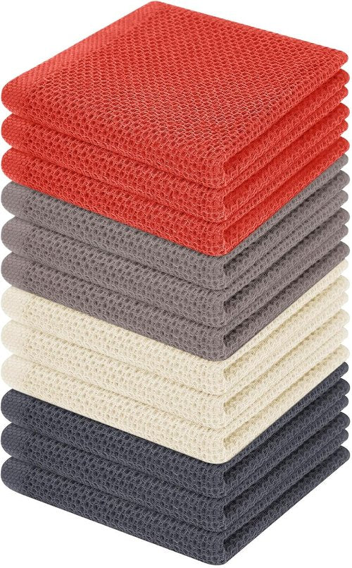 Homaxy Kitchen Dish Cloths - Ultra Soft 100% Cotton Waffle Weave | Quick Drying, 12-Pack, Multicolor, 12 x 12 Inches