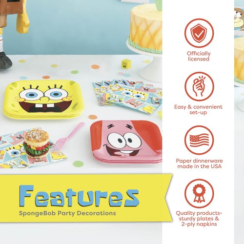 SpongeBob Plates and Napkins | SpongeBob Birthday Decorations for Party | Dinner and Dessert Plates and Napkins for 16 | Officially Licensed