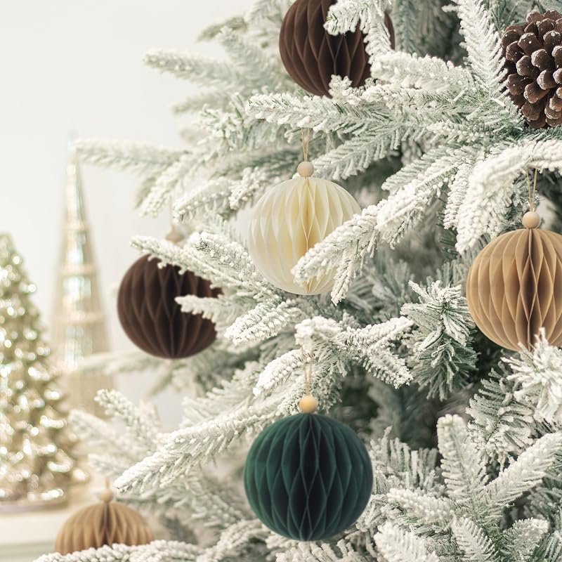 Khaki 8Pcs Paper Christmas Balls with Magnetic Closure - 3.15-Inch Ornaments for Xmas Tree (Variation: Khaki)