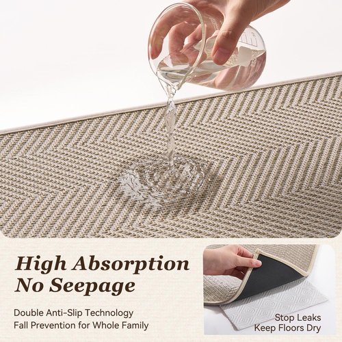 AMOAMI Kitchen Rugs and Mats, Non Slip Washable Kitchen Mats for Floor, Absorbent Quick Dry Kitchen Runner for in Front of Sink，Kitchen Rugs Sets of 2, 20"*32"+20"*47", Beige