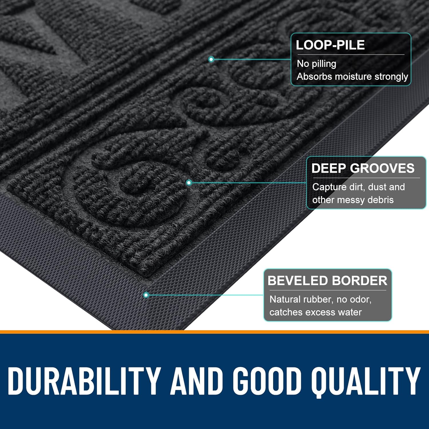 OLANLY Heavy Duty Welcome Door Mat - Waterproof, Stain Resistant, Easy Clean | 29.5 x 17 Inches, Black