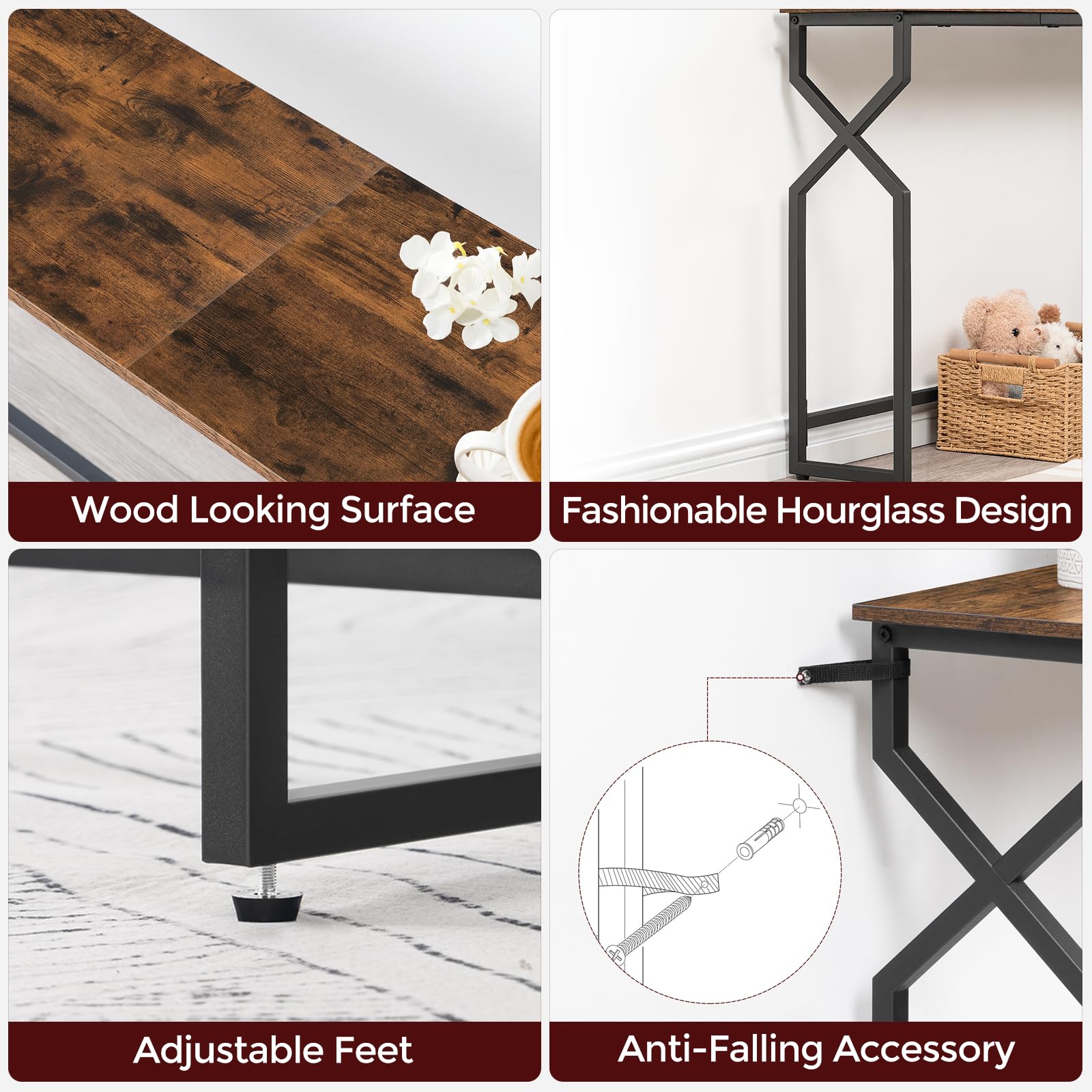 MAHANCRIS Sofa Console Table, 44.9" Entryway Table with Charging Station, Narrow Couch Table, Hallway Table, Sofa Table with USB Ports, Metal Frame, for Entrance, Living Room, Rustic Brown CTHR113E01