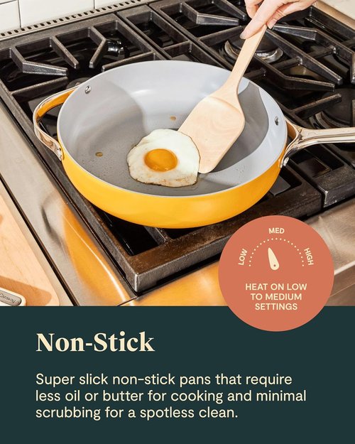Caraway Non-Stick Ceramic Cookware Set - 12 Pieces, PFAS & PFOA Free, Oven Safe, Marigold Color